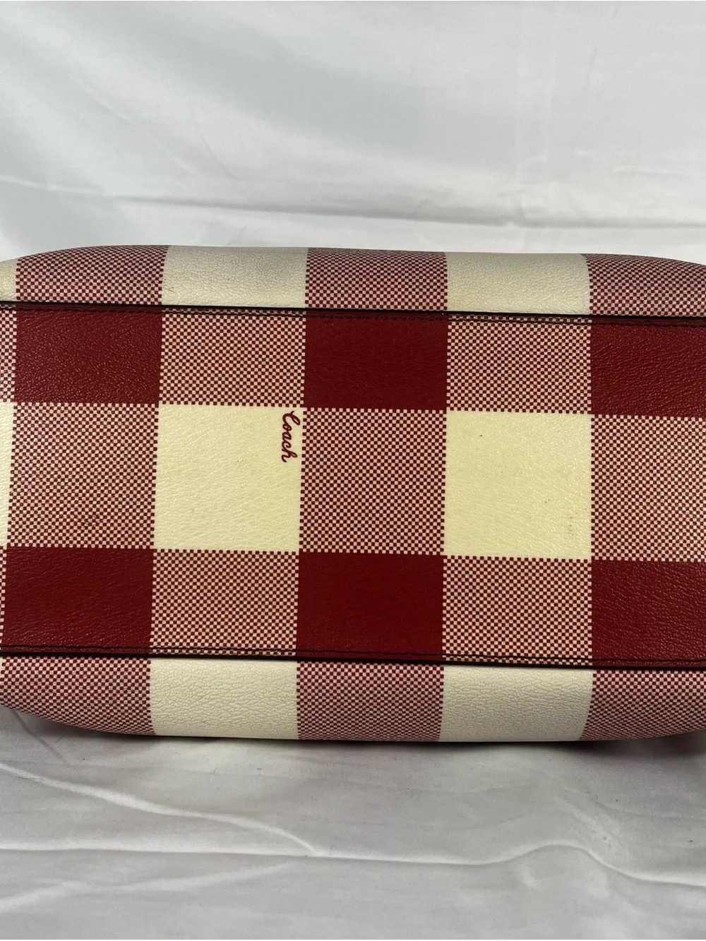 Coach Red and Cream Gingham Tote with Wristlet